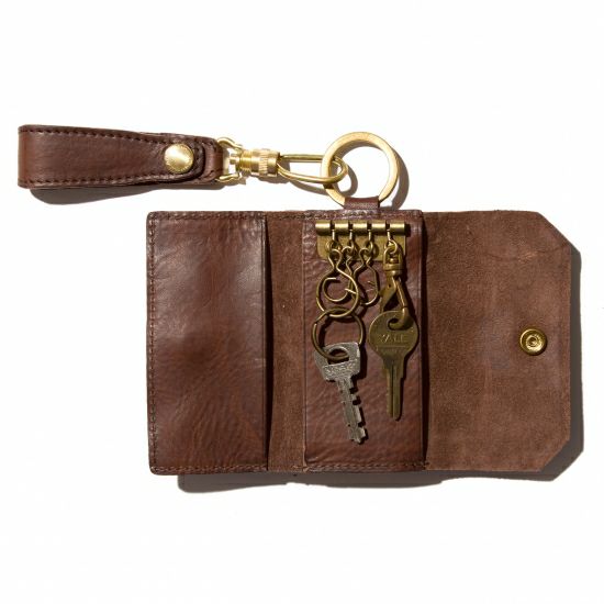 OILED SHRINK LEATHER KEY CASE/ CHOCO