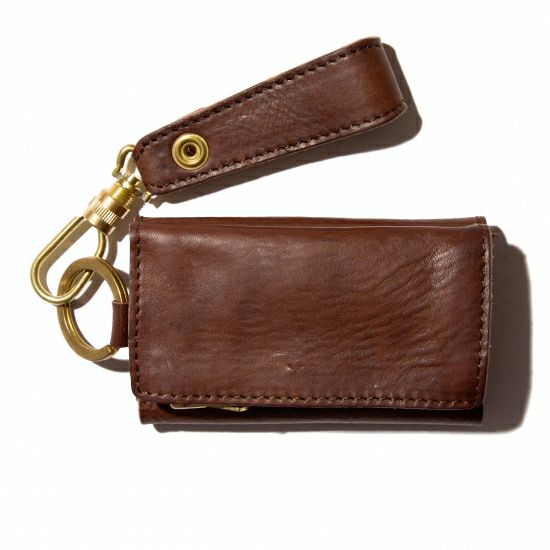 OILED SHRINK LEATHER KEY CASE/ NAVY