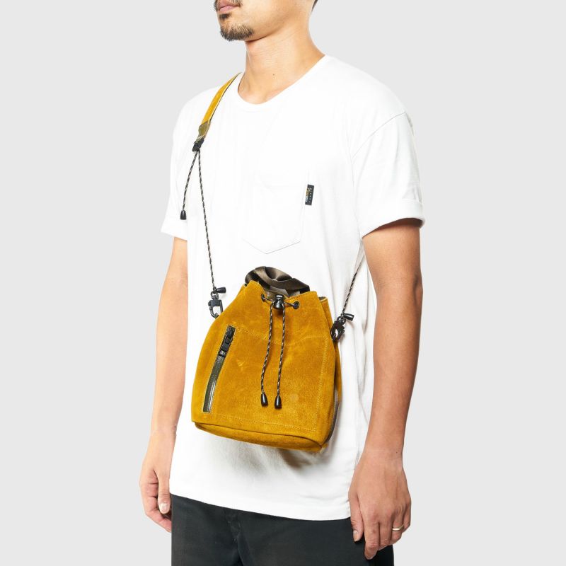 WATER PROOF SUEDE DRAWSTRING BAG/KHAKI