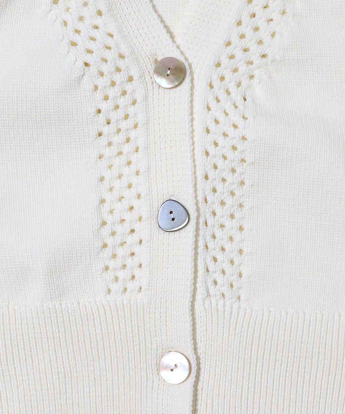 Variation Button Volume Sleeve Cable Knit Cardigan