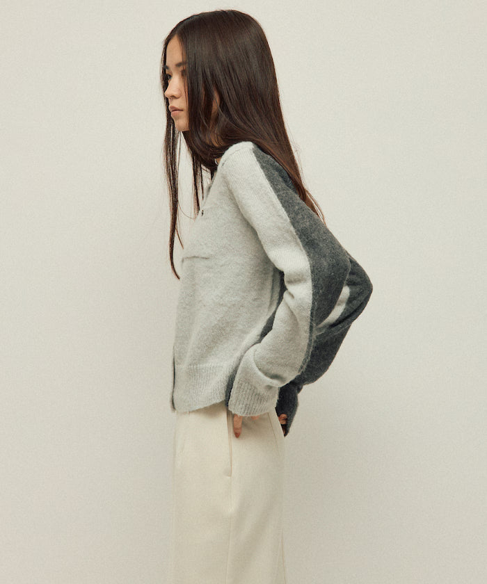 Alpaca Blend Bicolor Knit Cardigan