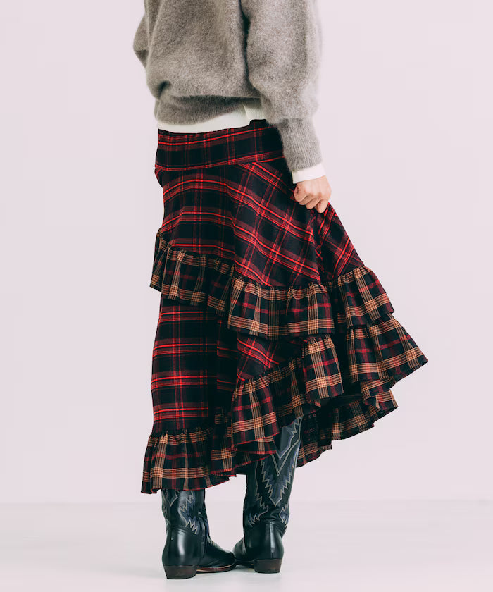 Nell Check Asymmetrical Frill Skirt