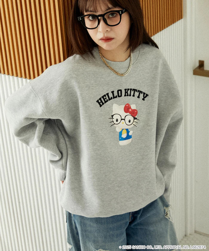 "HELLO KITTY/Hello Kitty" glasses college-style sweatshirt limited edition