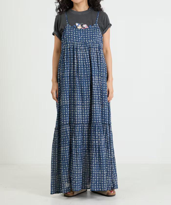 India Woodblock Flower Print Cami Dress