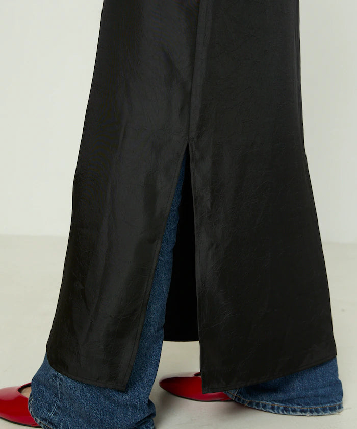 Mixed Material Shirring Satin Dress Limited Release