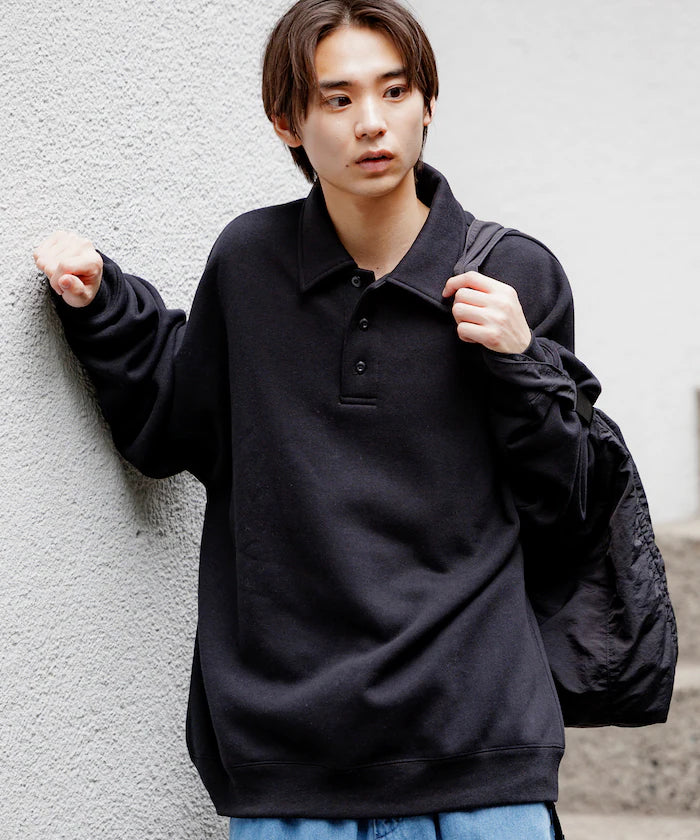Relaxed Fit Spindle Polo Collar Sweat / Hem Code [Limited Edition] - Black