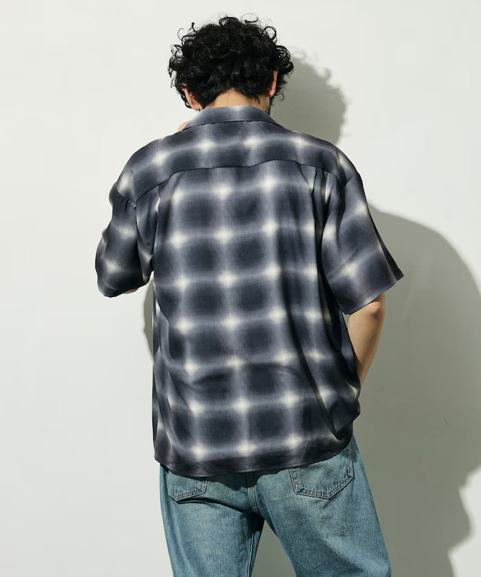 Mesh Open Collar Pattern Short Sleeve Shirt / Allover Design Open Collar Shirt / Big Silhouette