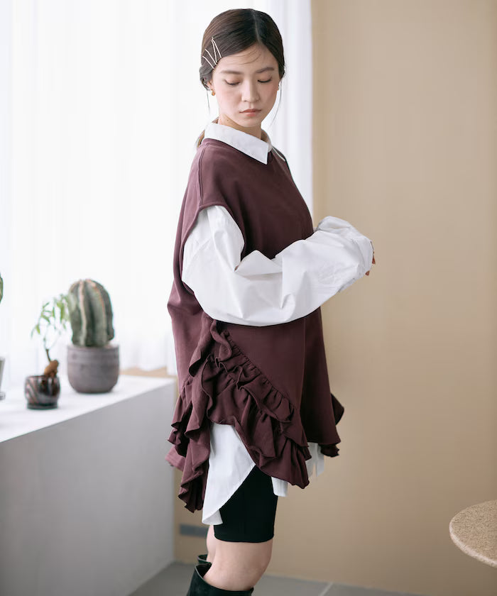 Organic Cotton Frill Hem Top / Relaxed Fit / French Terry Sweat / Best