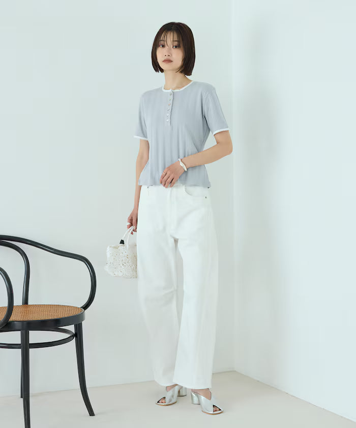 Henry Neck Knitted Lace T-Shirt