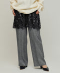 Lace Layered Slacks / Center Press Wide Slacks - Charcoal Gray