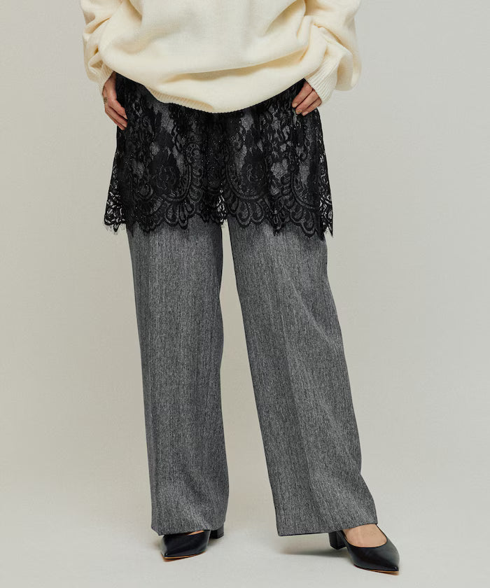 Lace Layered Slacks / Center Press Wide Slacks - Charcoal Gray