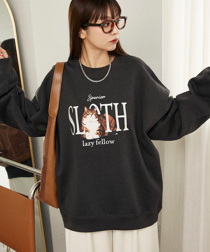 SLOTH Cat Fleece Lined Sweatshirt Limited Edition