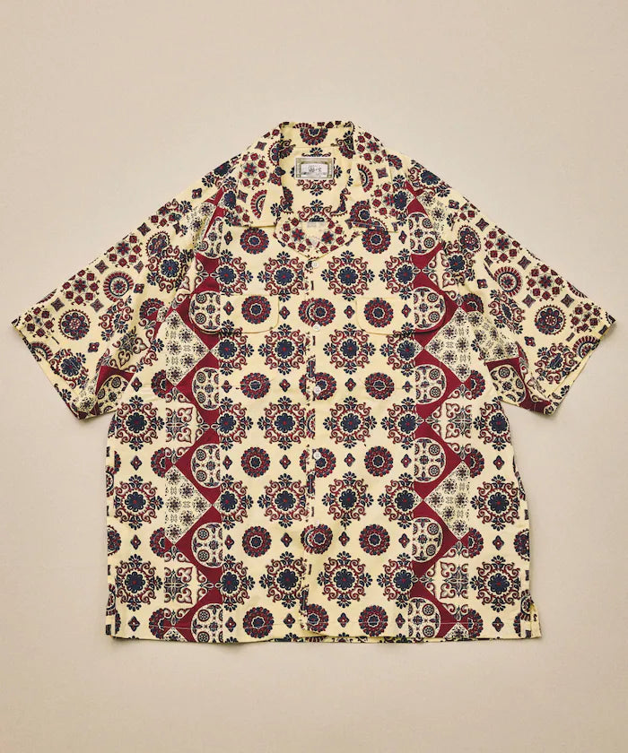 [New color added] Indian-made Relaxed Fit Batik Pattern Print Open Collar Shirt Short Sleeve Small Pattern