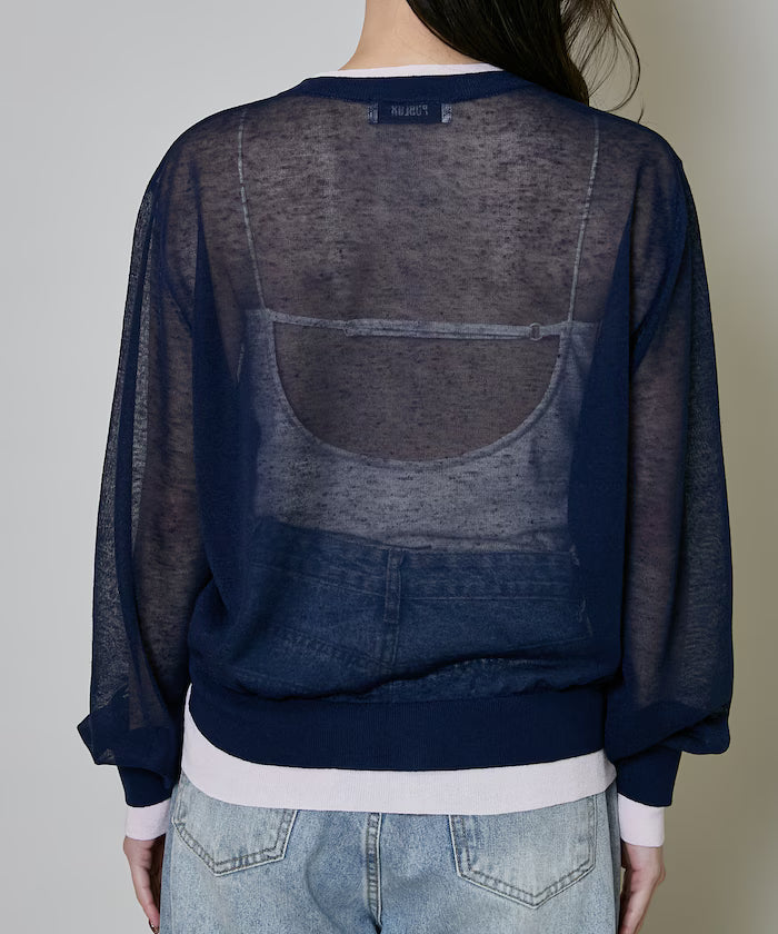 Washable Linen Color Block Sheer Knit Cardigan Limited Edition
