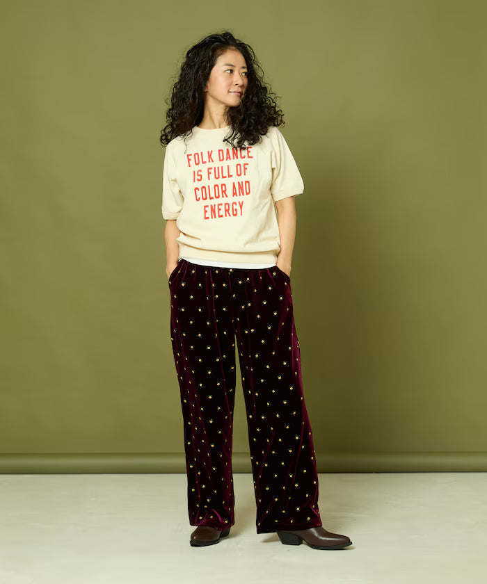 Small Flower Embroidery Velvet Pants