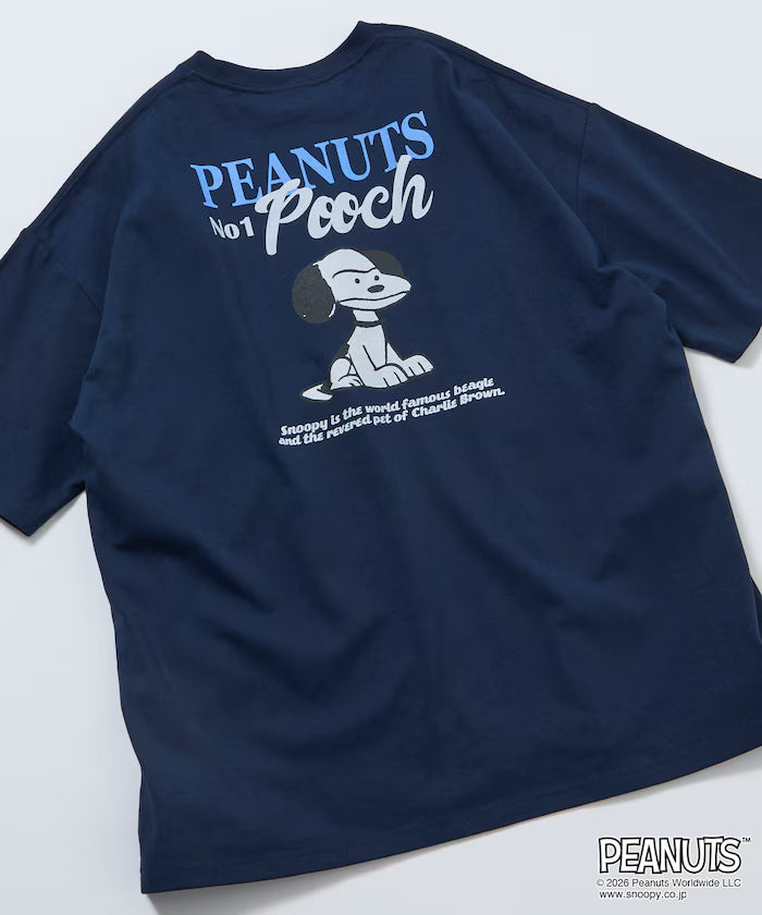 PEANUTS/Peanuts Exclusive Big Silhouette Back Print Crew Neck T-Shirt/POOCH [Limited Edition] - Navy