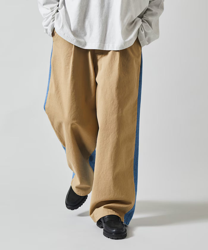 Chino Denim Docking Pants / Wide Straight Pants