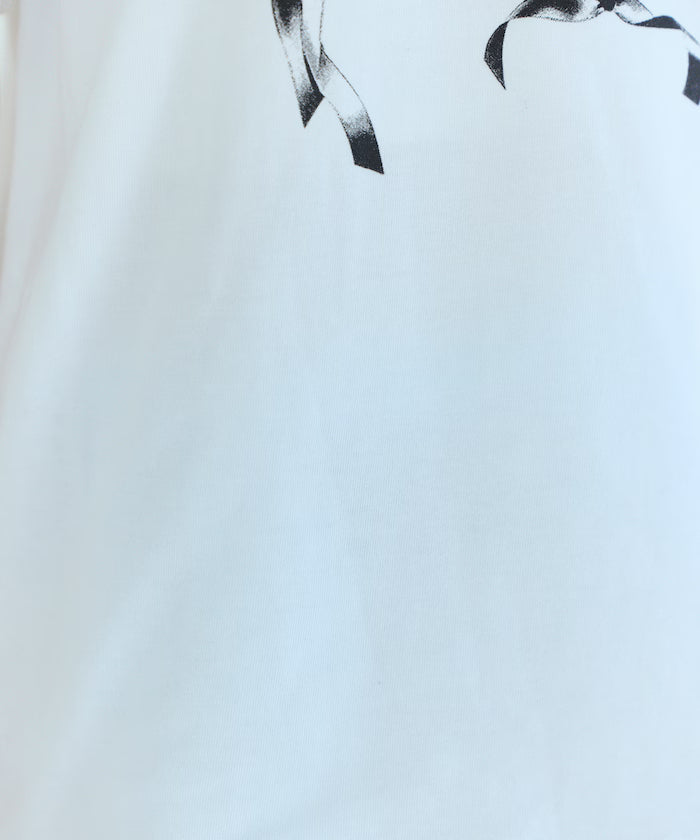 Comfortable Ribbon Print Crew Neck T-shirt