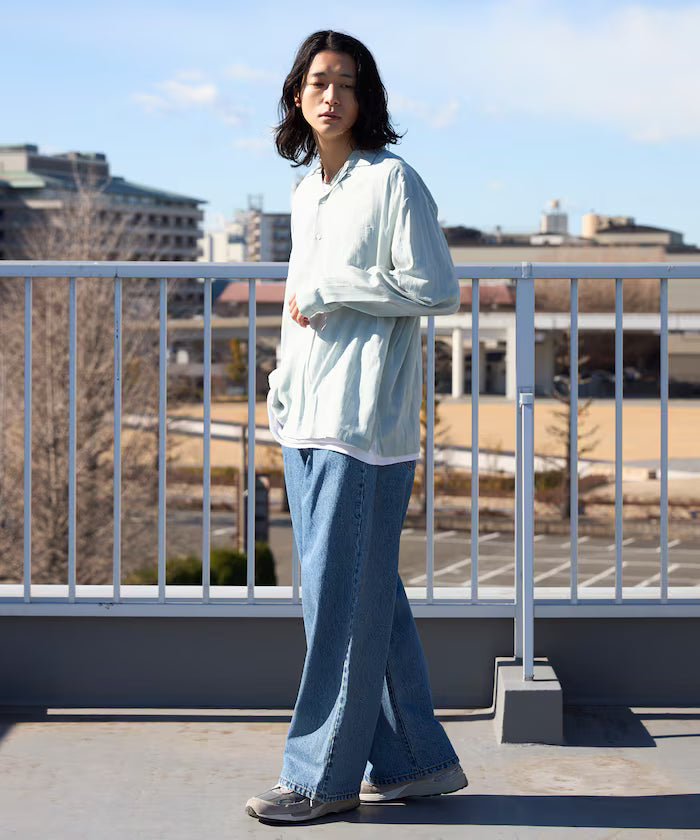 Dobby Woven Long Sleeve Open Collar Shirt / Big Silhouette