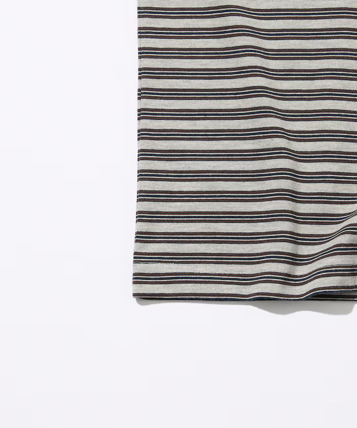 Multi-border Henley Neck Short Sleeve T-shirt