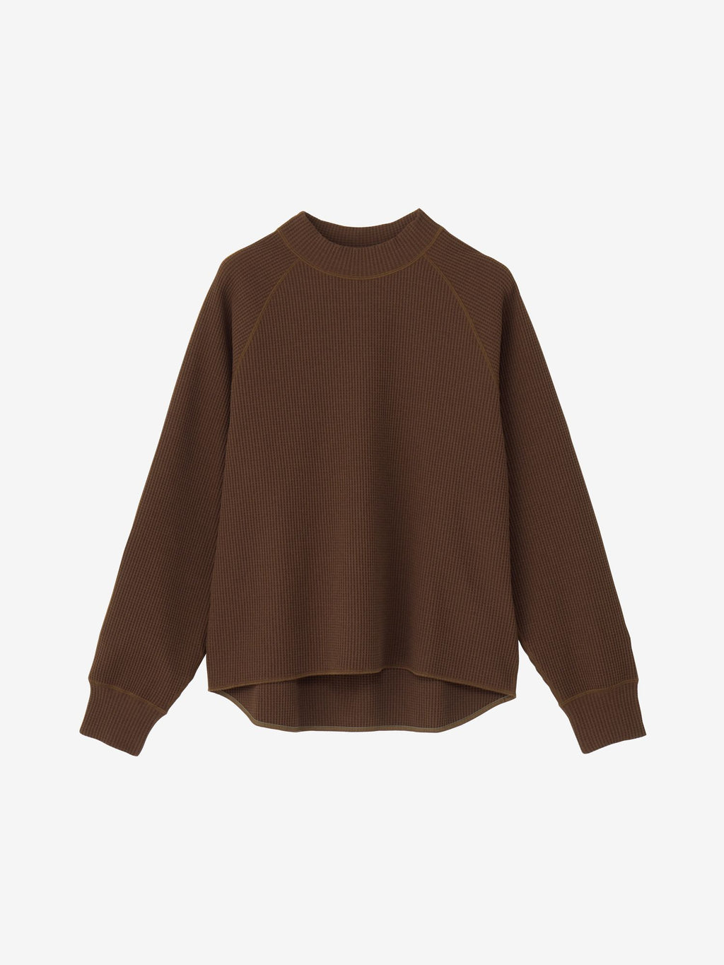 Waffle Light Mock Neck Long Sleeve T-shirt (Women's) - Chicory Brown