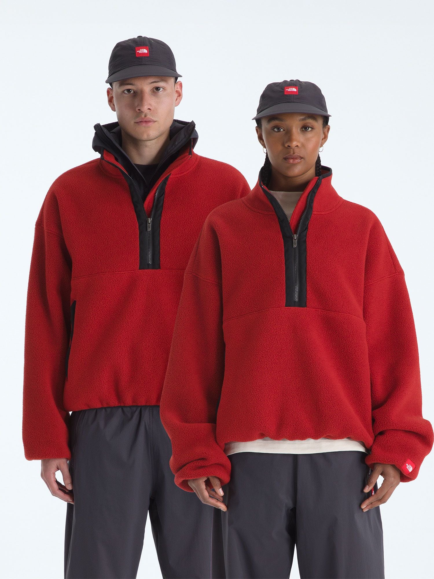Red Box 1/2 Zip Fleece (Unisex) - Cardinal Red