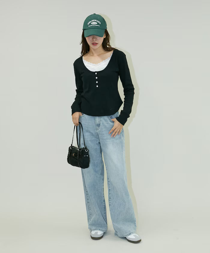 Layered-style henley neck top limited edition