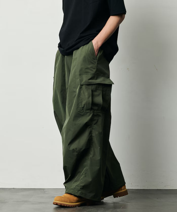 Quick Dry Fabric Wide Silhouette Poly Ripstop Cargo Pants/UV Cut/Quick Dry 【Limited Release】