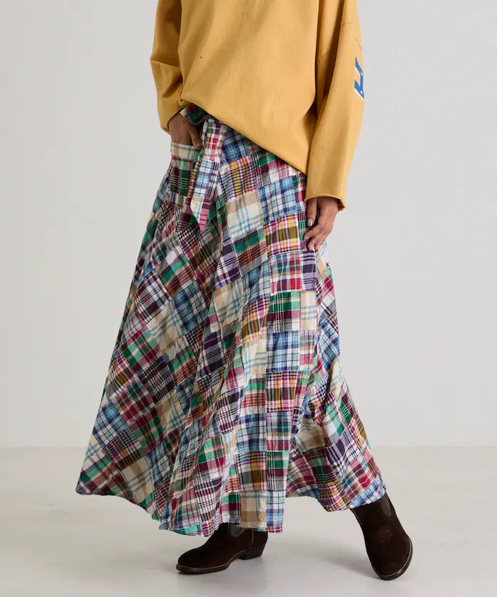 Indian patchwork check wrap skirt