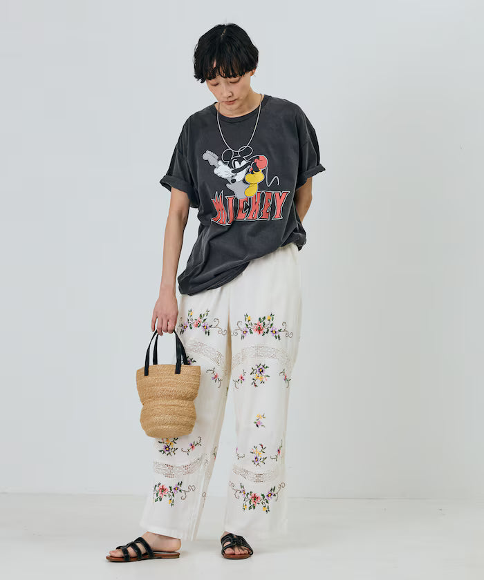 India Flower Cross Embroidery Lace Pants