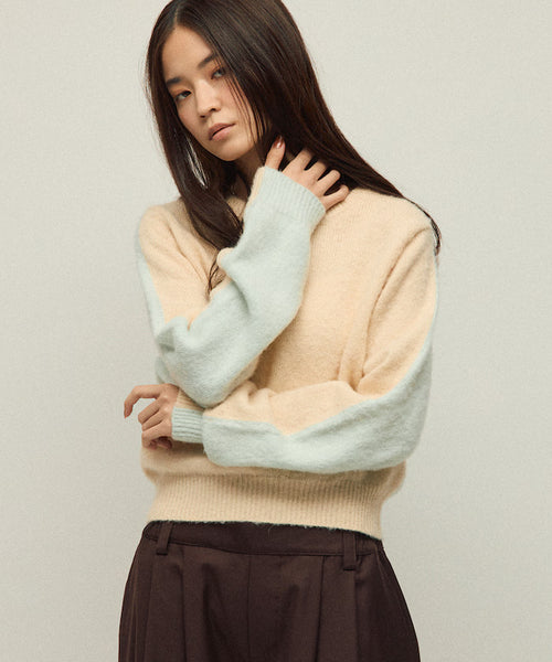 Alpaca Blend Bicolor Knit Pullover - Off-White