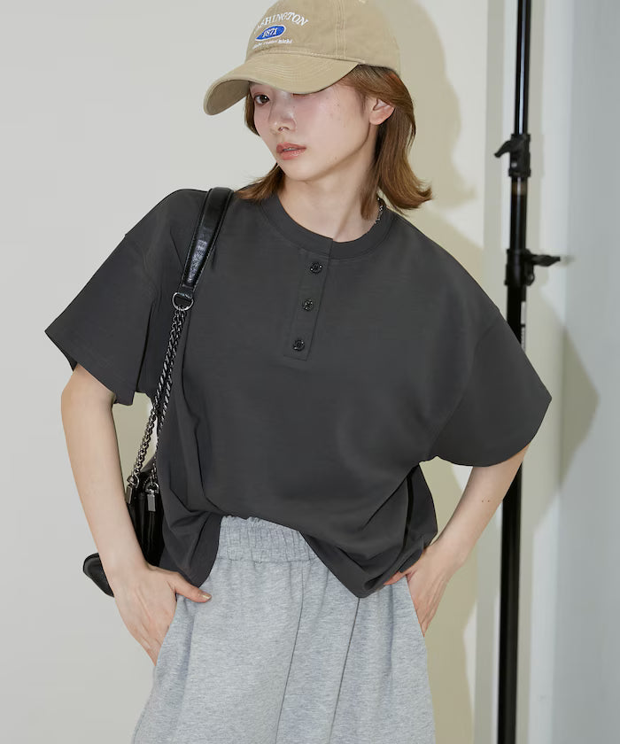 <contact cool> Cool Ponte Henry Neck T-Shirt Limited Release