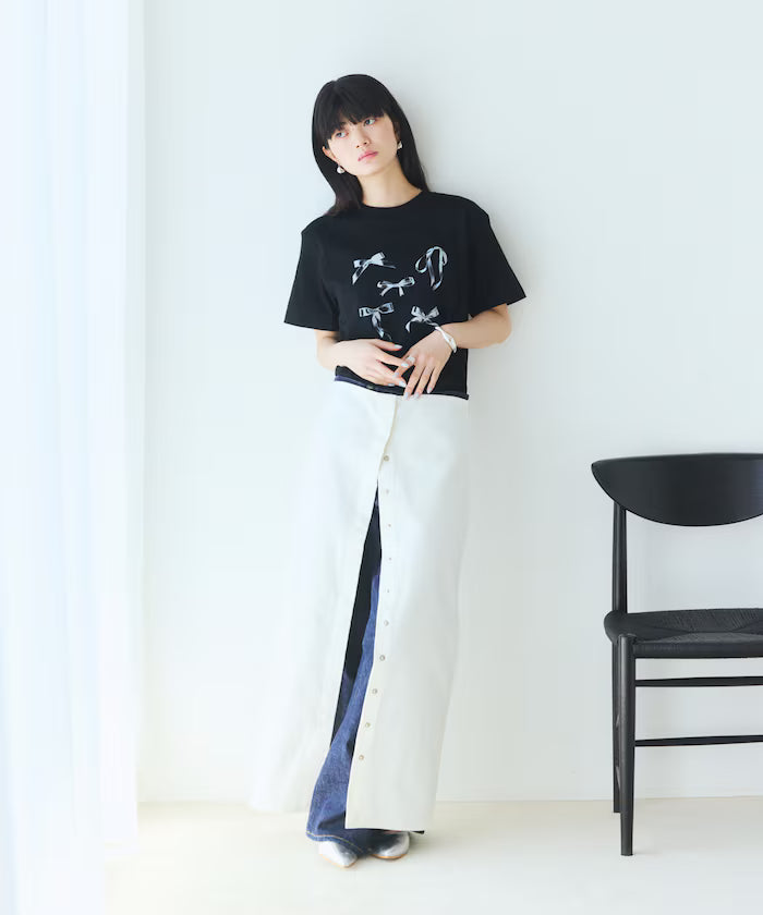 Comfortable Ribbon Print Crew Neck T-shirt