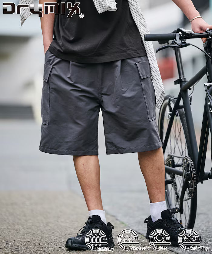 Limited Edition Drymix(R) Dry Mix Wide Silhouette Utility Short Cargo Pants Quick Dry UV Cut - Charcoal Gray