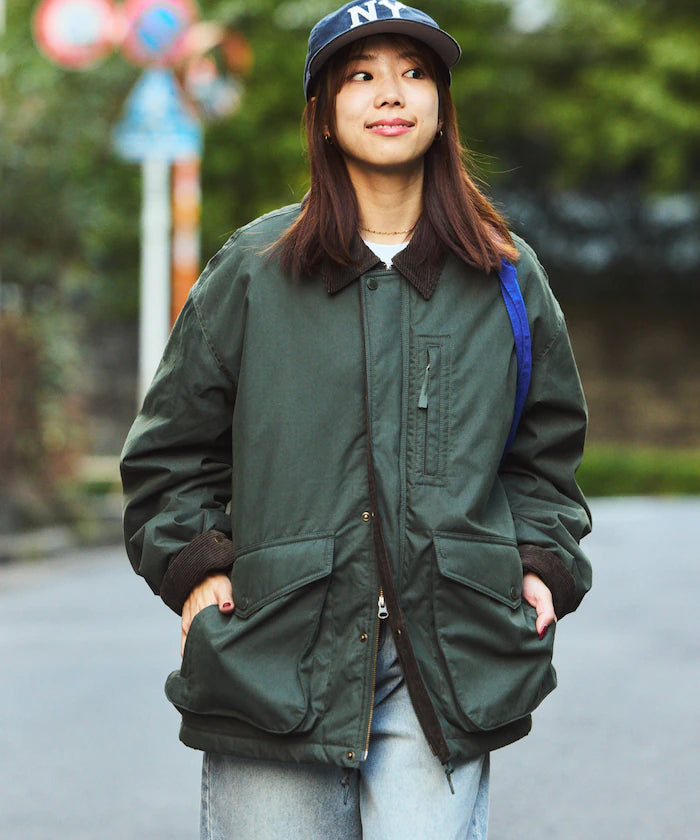 Corduroy panel cotton nylon blouson - Olive