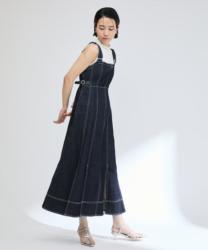 Denim Mermaid Dress / A-Line Slit Denim Overall Dress / Jumper Skirt