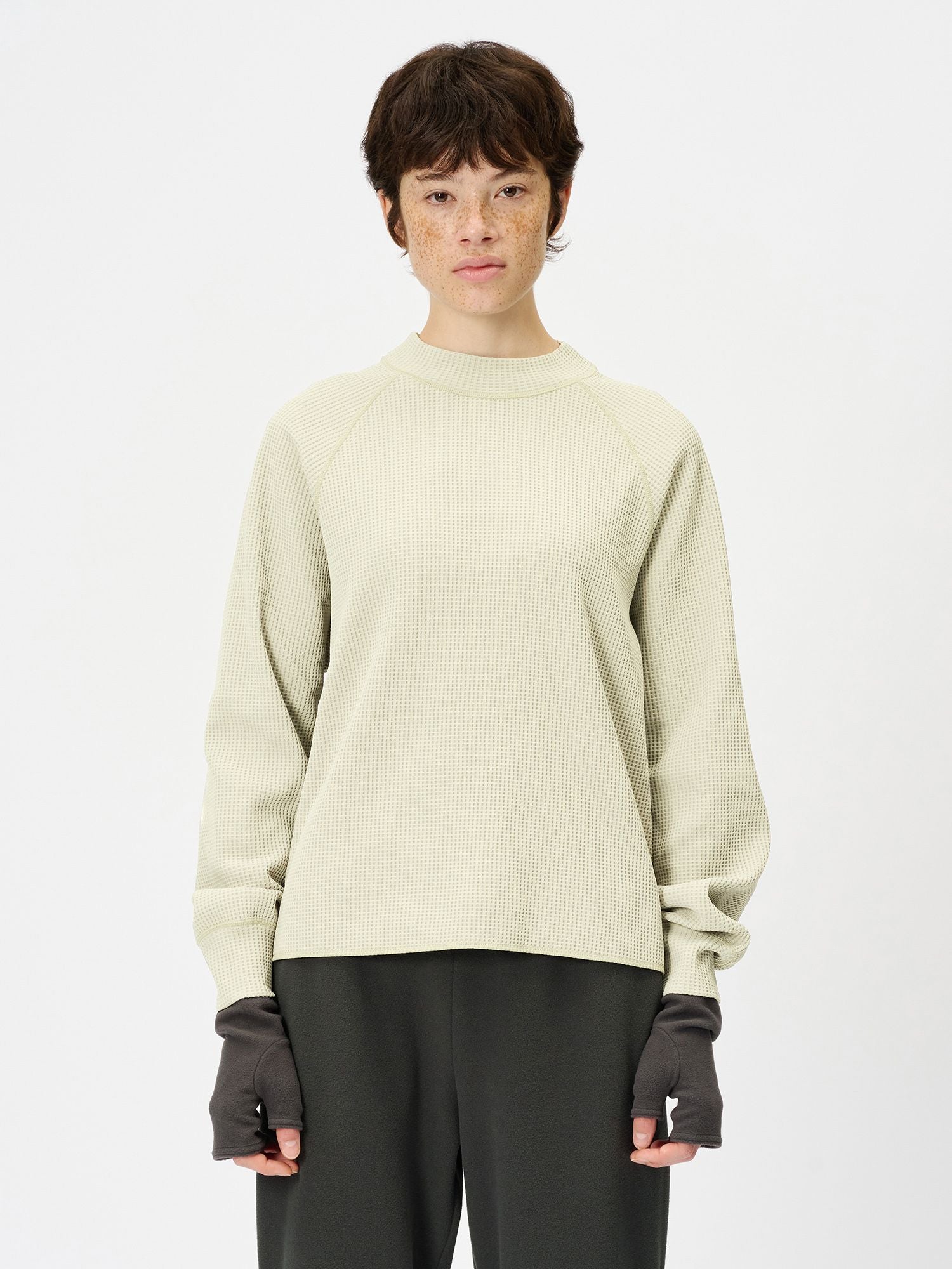 Waffle Light Mock Neck Long Sleeve T-shirt (Women's)