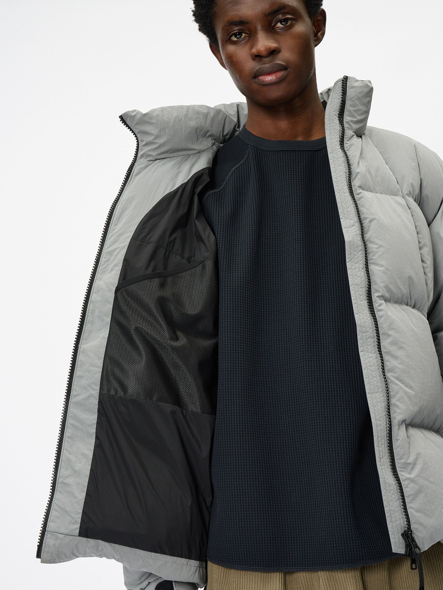 Dope Dyed Ripple Nylon Down Jacket (Unisex)