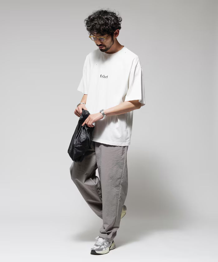 Wide Straight Nylon Track Pants / Tapered Silhouette Easy Nylon Pants