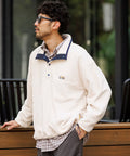 Big Silhouette One Point Logo Fleece Snap Button Spindle Pullover - Natural