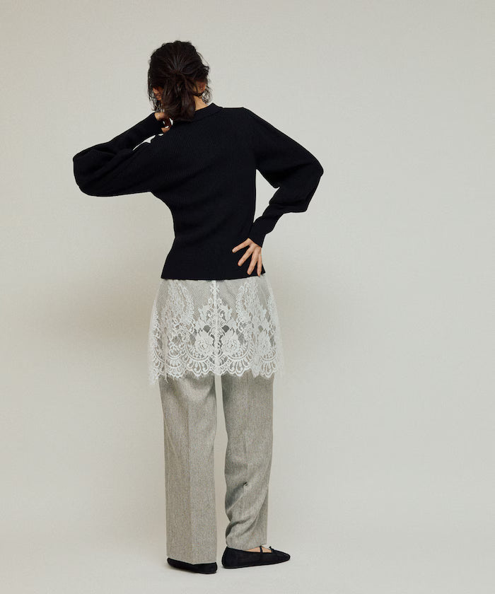Lace Layered Slacks / Center Press Wide Slacks