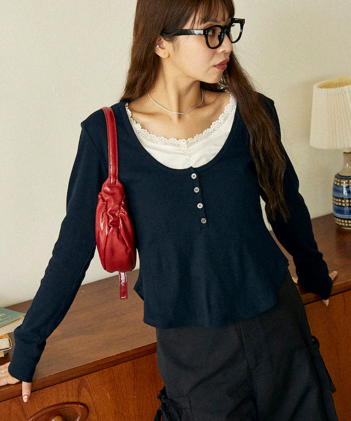 Layered-style henley neck top limited edition