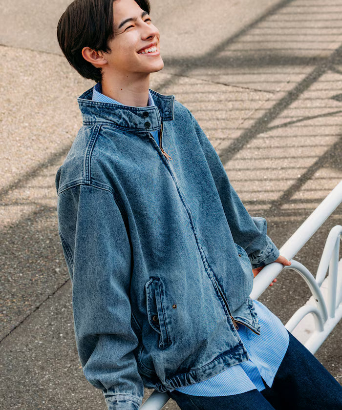 Relaxed Fit Harrington Denim Jacket - Navy