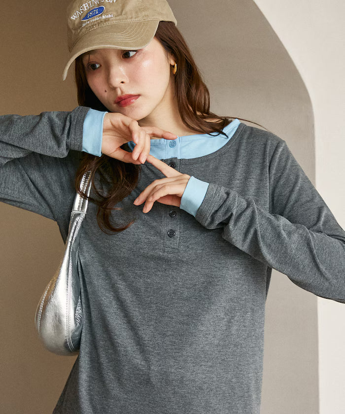 Henry Neck Layered Long Sleeve T Limited Edition - Charcoal Gray