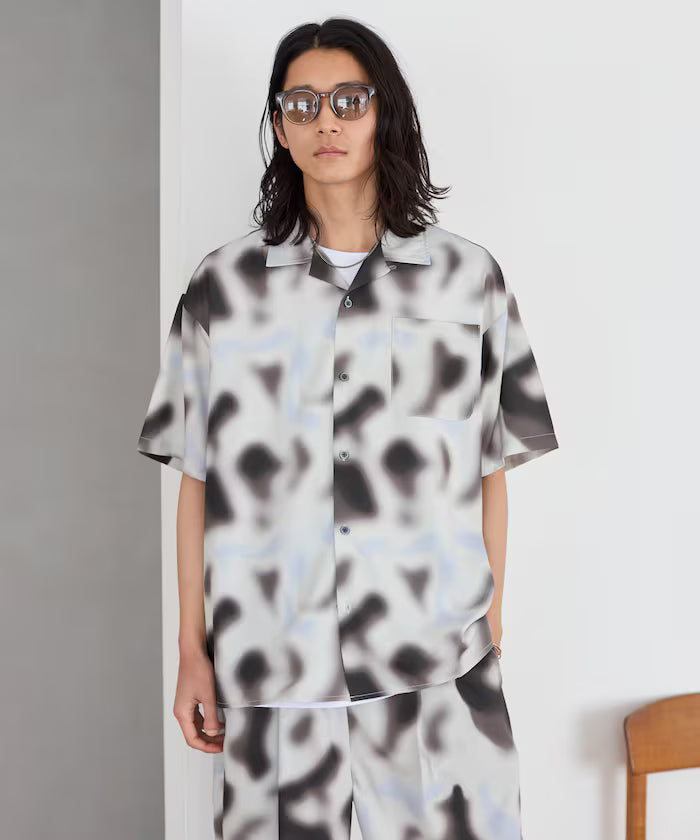 Open collar pattern short sleeve shirt / all-over design open collar shirt / compatible with set-up