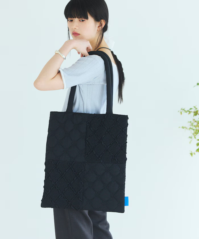 Flower Quilt Patchwork Tote Bag - Black