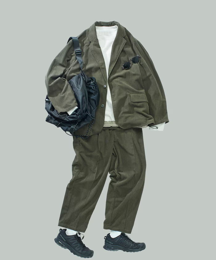 Relax Fit Corduroy Setup / Tailored Jacket / Wide Pants 【Limited Edition】 - Olive