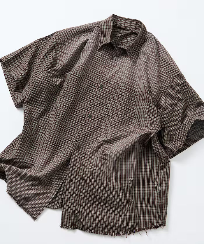 Big Silhouette Damage Processing Regular Color S/S Shirt/Check/Stripe/Fade Processing [Limited Edition] - Brown Check