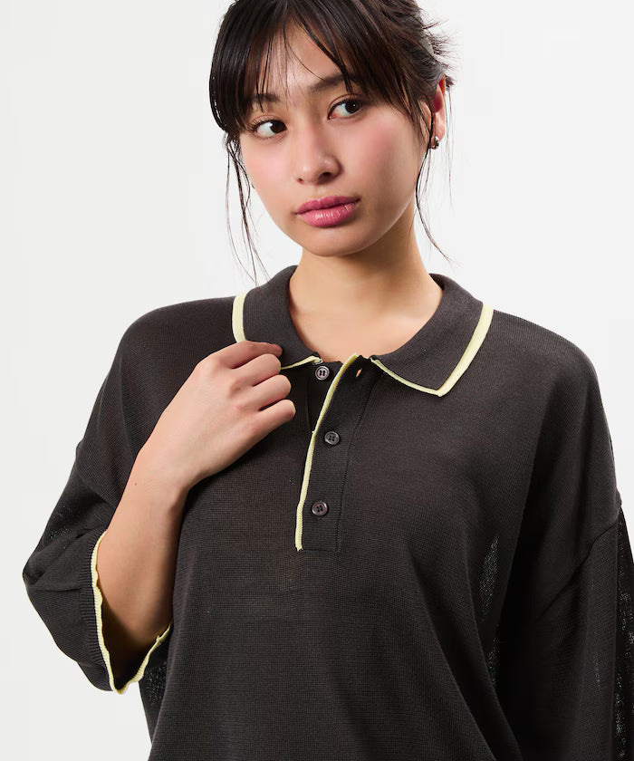 Limited Release Relaxed Fit Color Block Knit Polo Shirt - Charcoal Gray