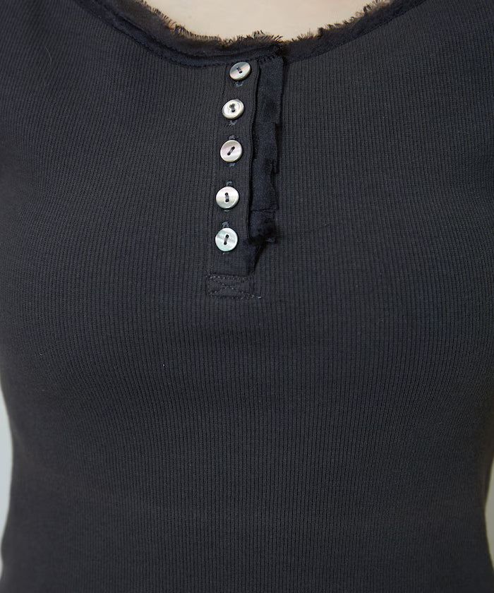 Collar Lace Contrast Henry Rib T-Shirt